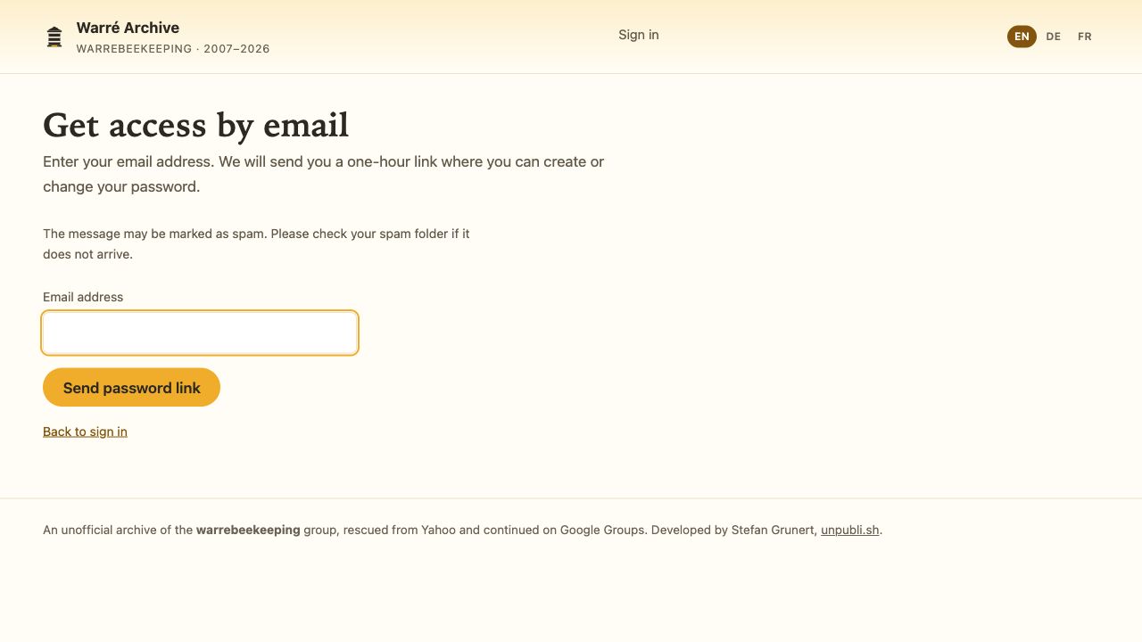 The access form sends the password link.