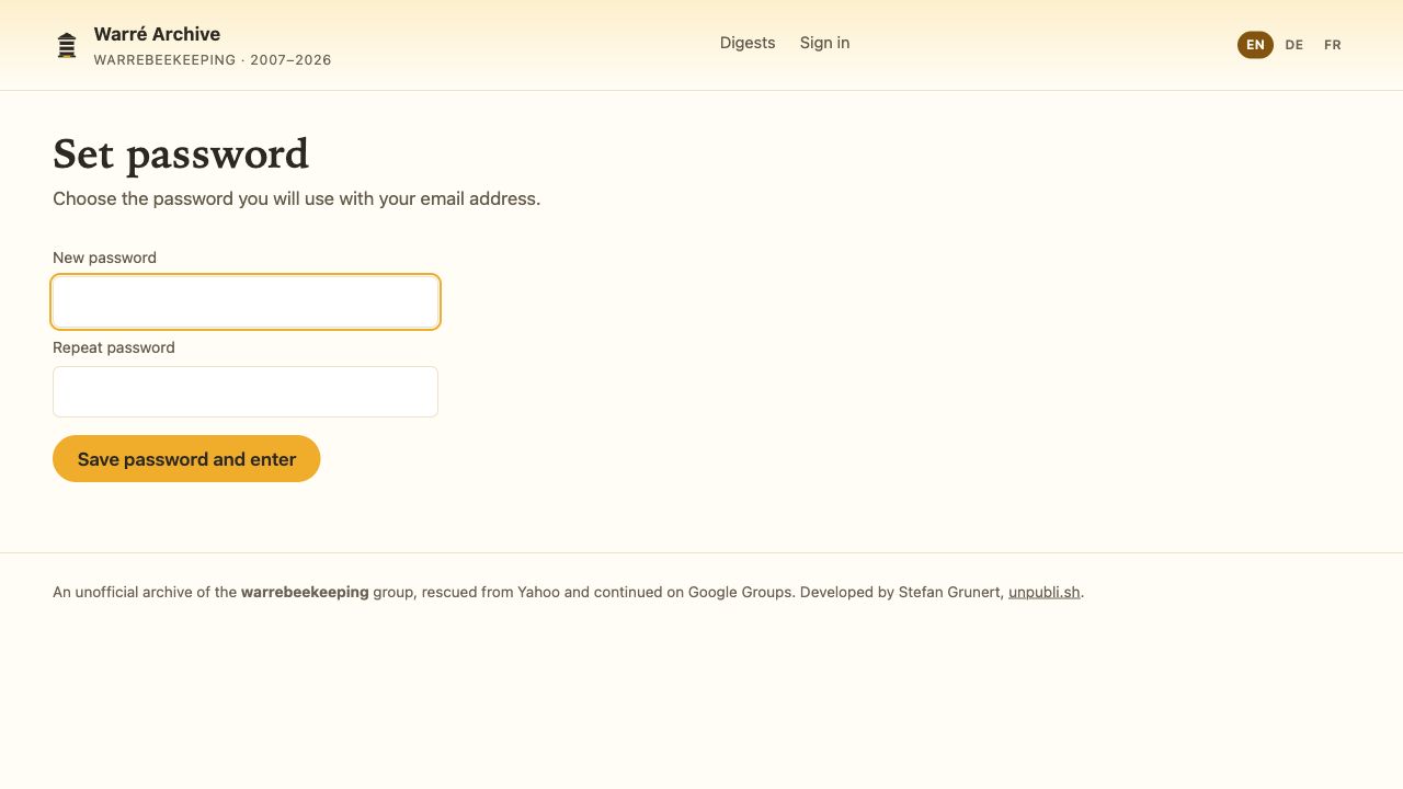 The emailed link opens the password form.